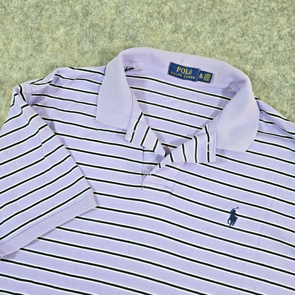 Polo Ralph Lauren Short Sleeve Striped Polo Shirt Lavender Black White XL Logo